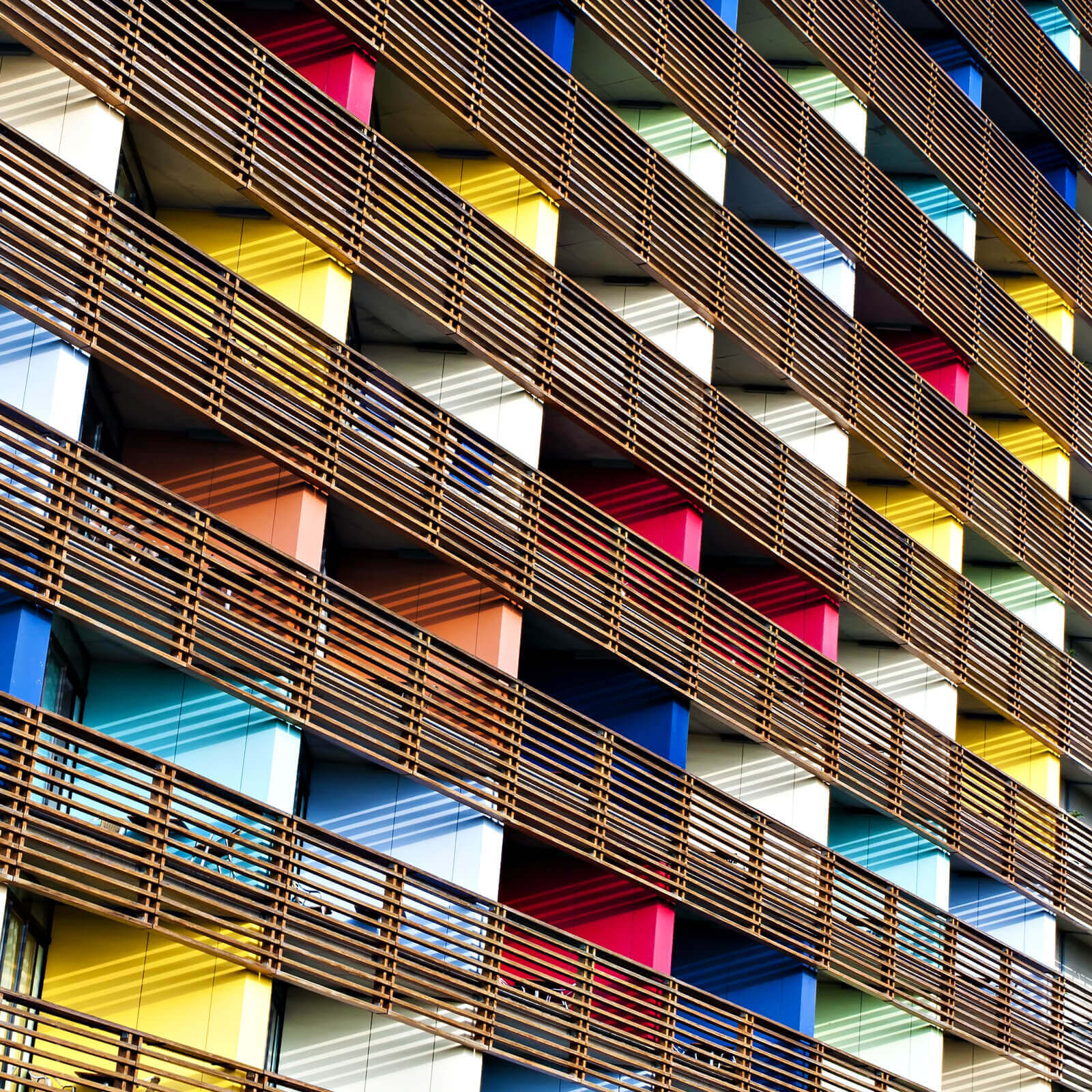 Abstract image of a colourful block of appartments