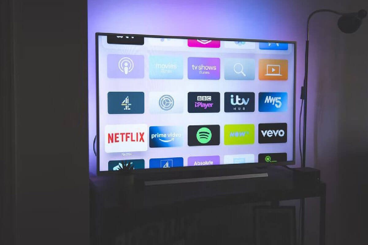 TV screen showing a variety of streaming apps