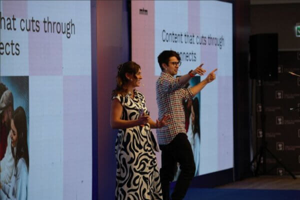 Morgan Burgess and Rob Collier on stage at the EBU Media Summit